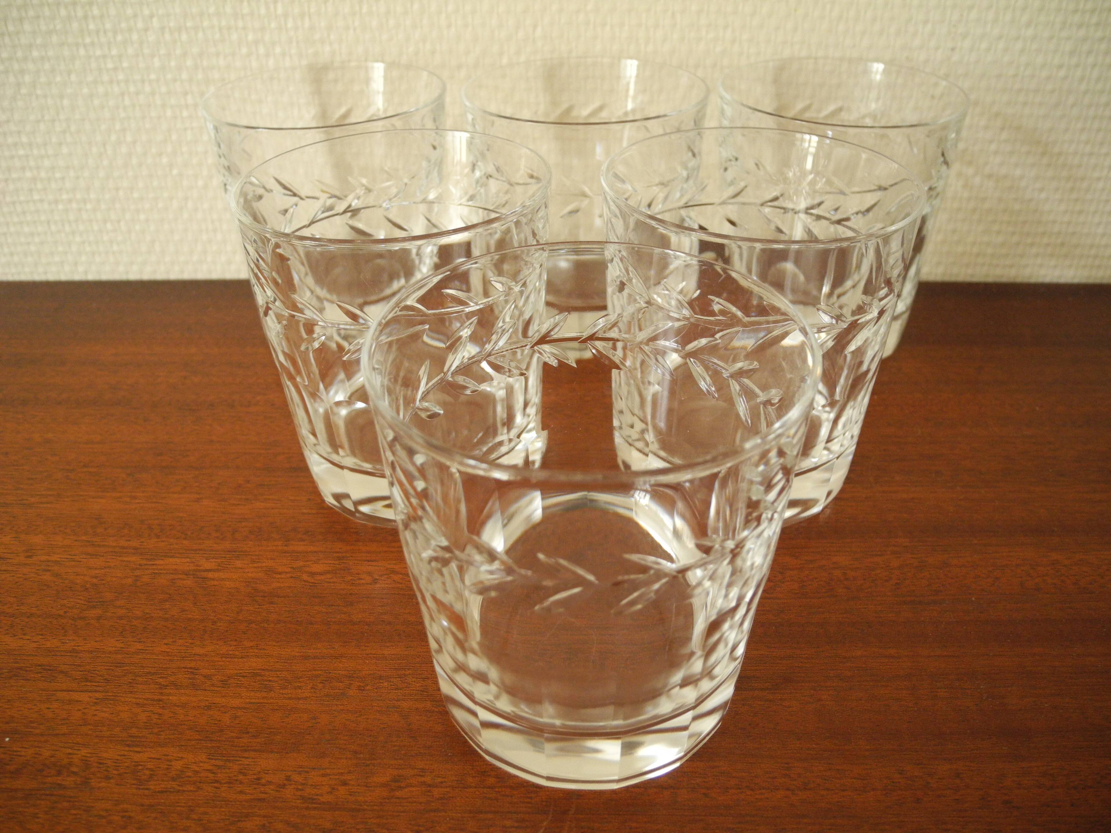6 Lorraine crystal whiskey glasses vintage French crystal glasses service
