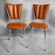 Pair of Tub Ménager vintage 70s petal chairs in brown leatherette and chrome