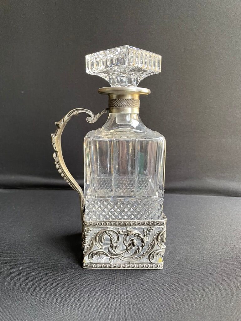 Decanter with handle frame Crystal factory A H (Western Germany)