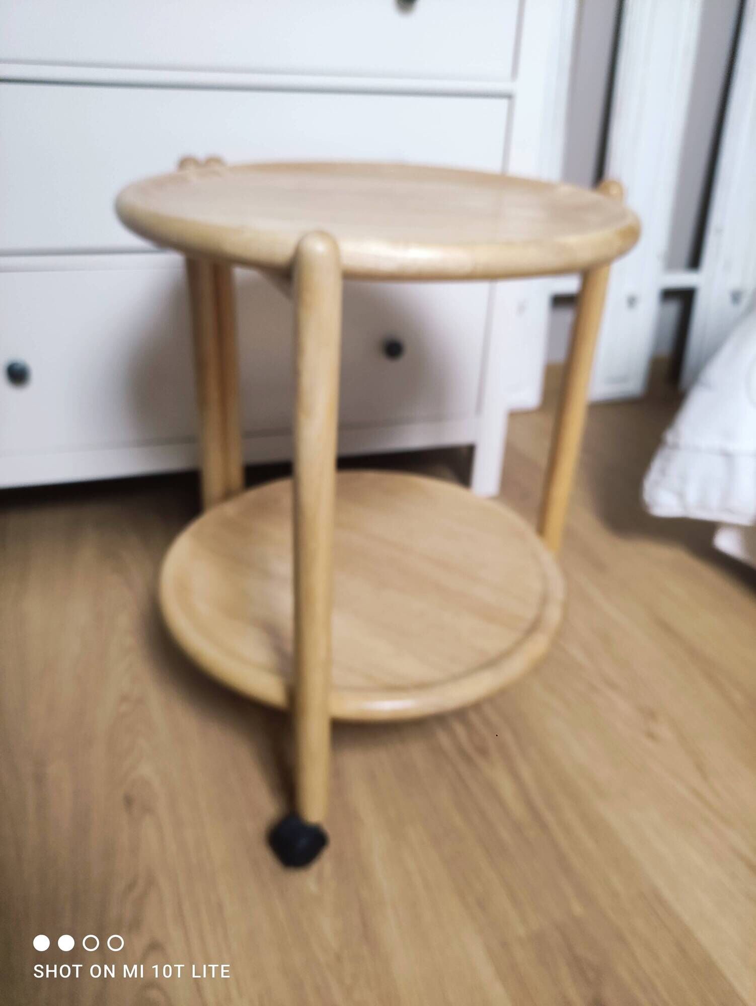 Vintage round service with foldable honey wooden wheels with 2 retractable trays (1 turn)
