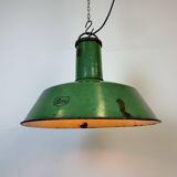 Grande Lampe à Suspension Industrielle en Émail Vert de Revo, 1940s