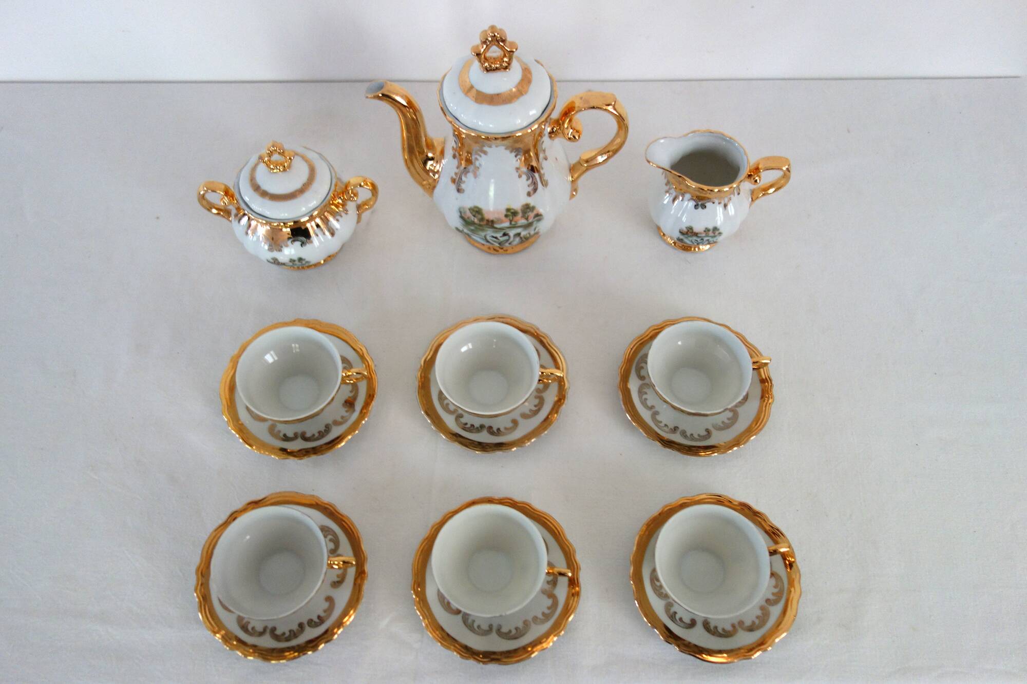 Coffee service 6 cups Swan Lake vintage Italian porcelain
