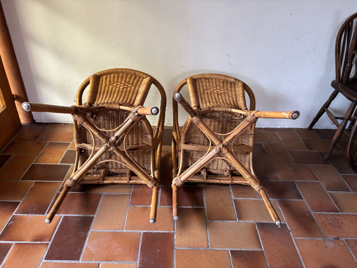 Pair of rattan armchairs, 1980s