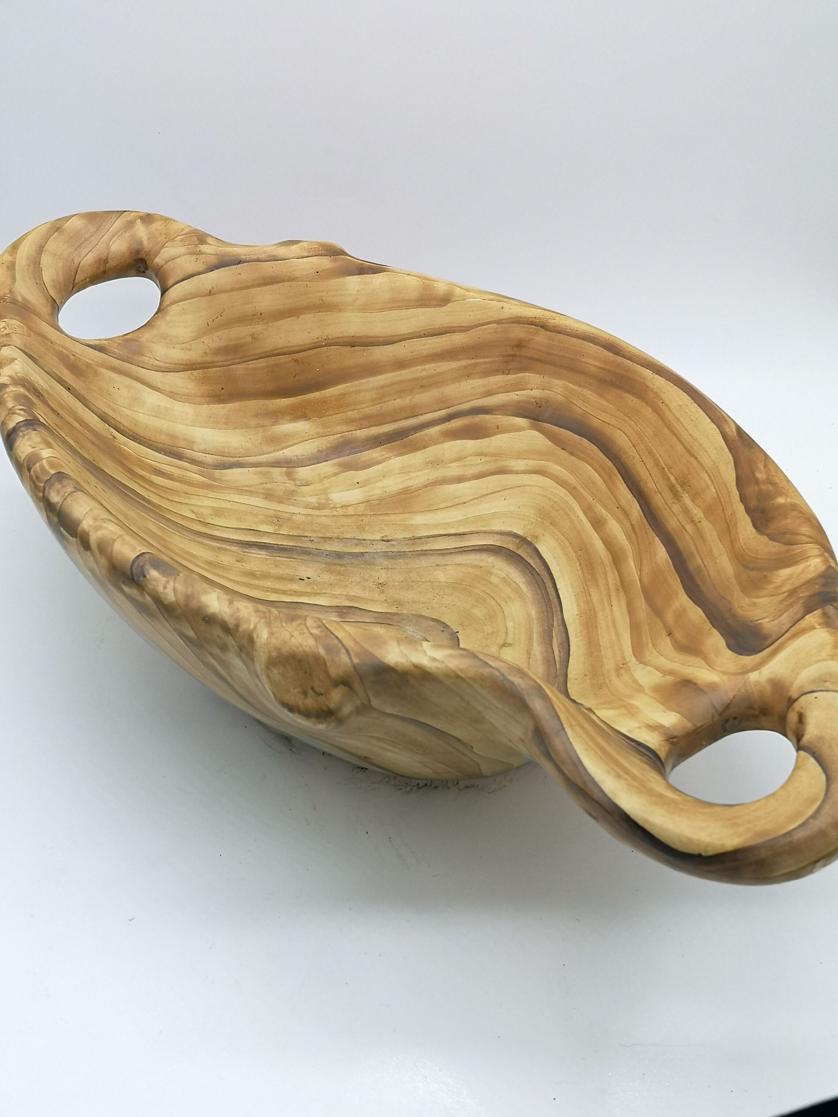 Large cut or flat Vallauris Grandjean Jourdan ceramic faux vintage wood