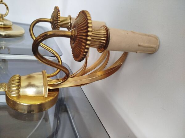 Applique murale vintage en laiton doré – motif ananas – 2 bras