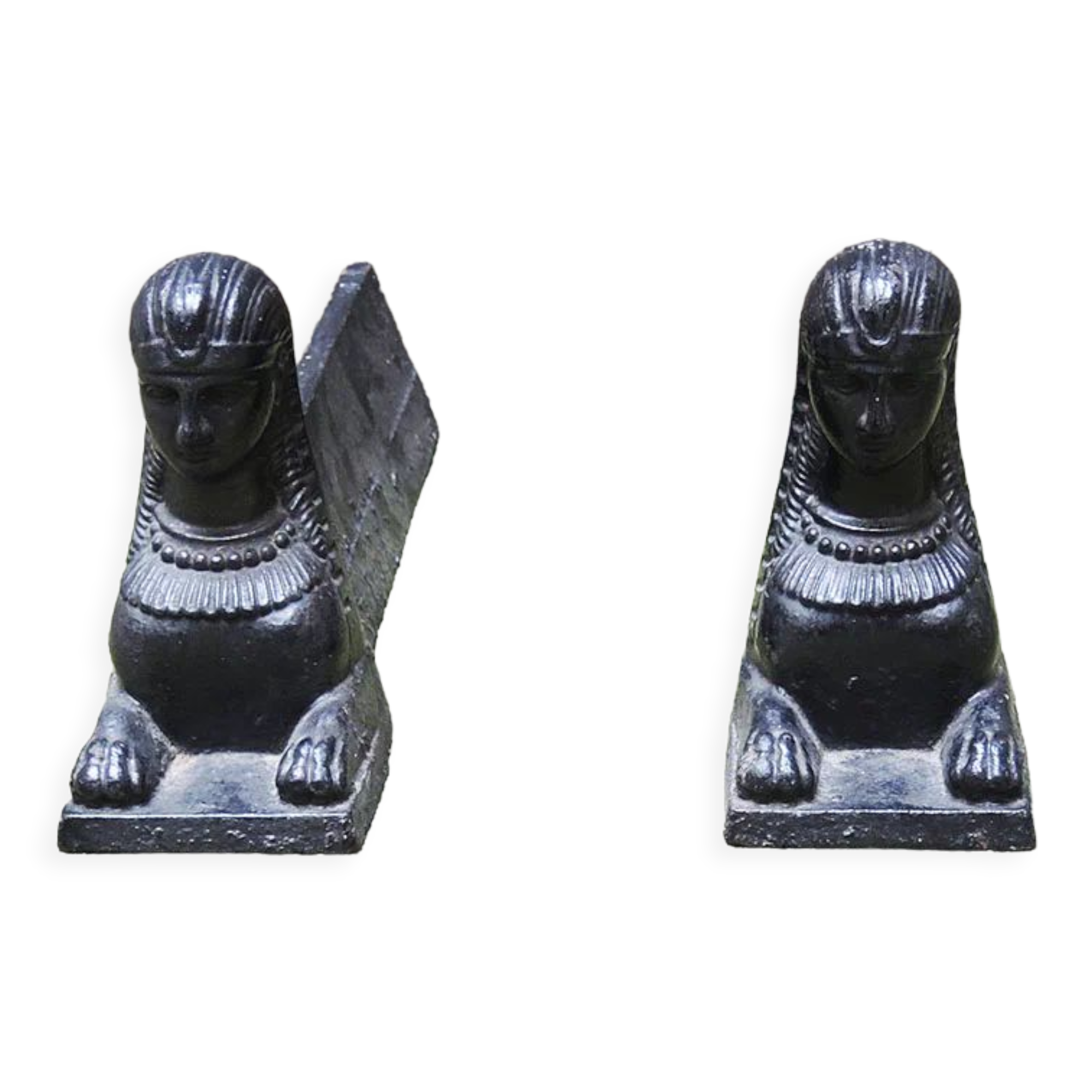 Old cast iron sphinx chenets