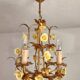 Hollywood Regency Vintage gold plated ceiling lamp porcelain roses Italy