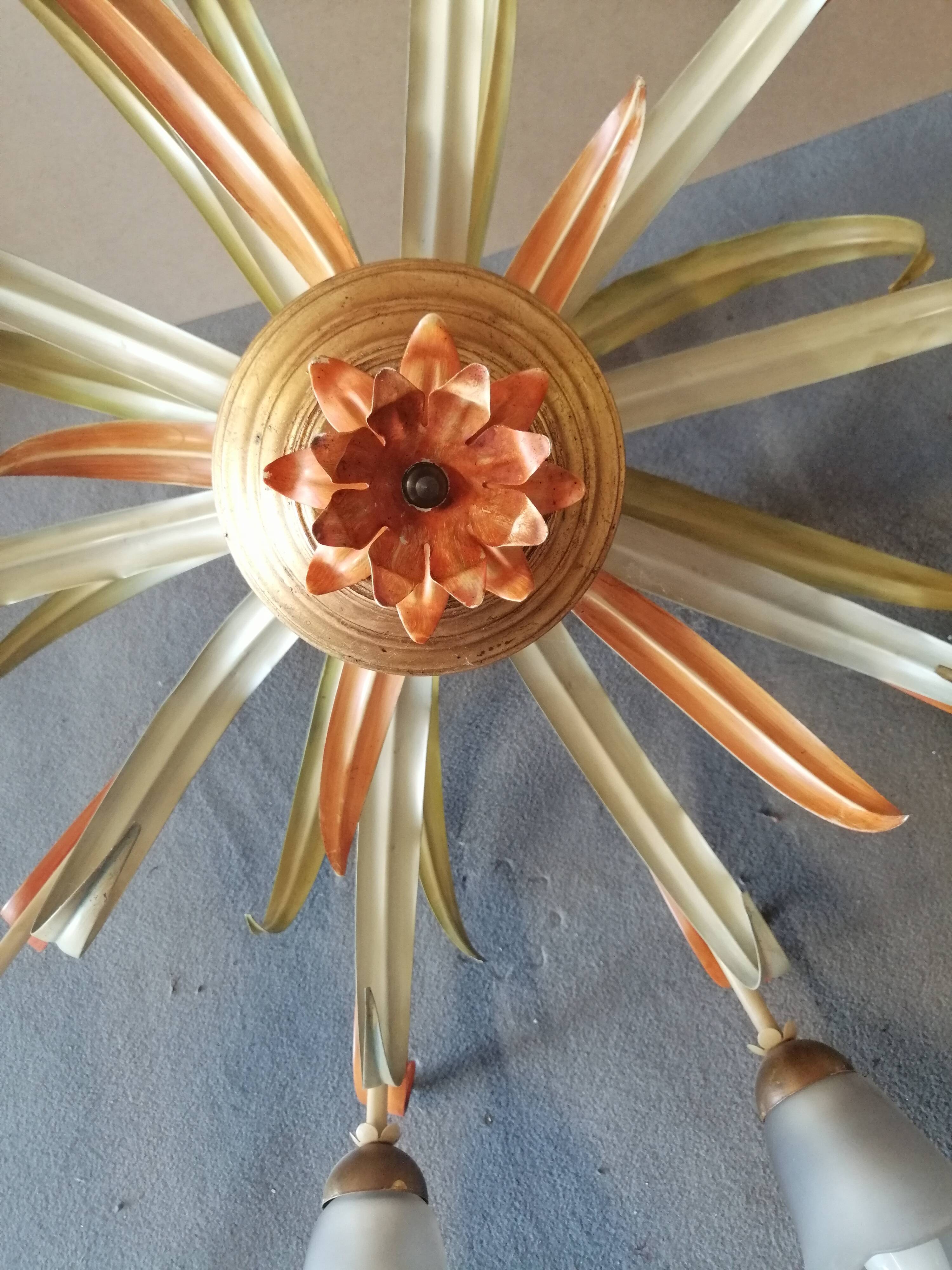 Painted metal chandelier with flowers