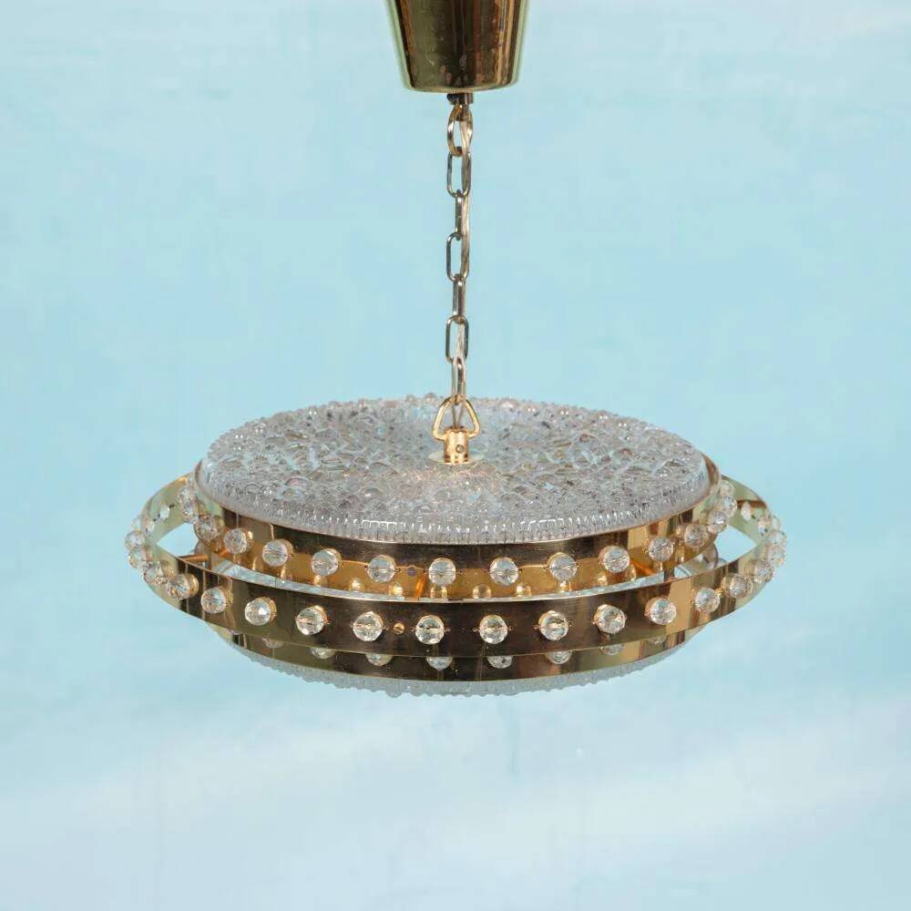 Midmod glass and brass suspension, Orrefors Sweden
