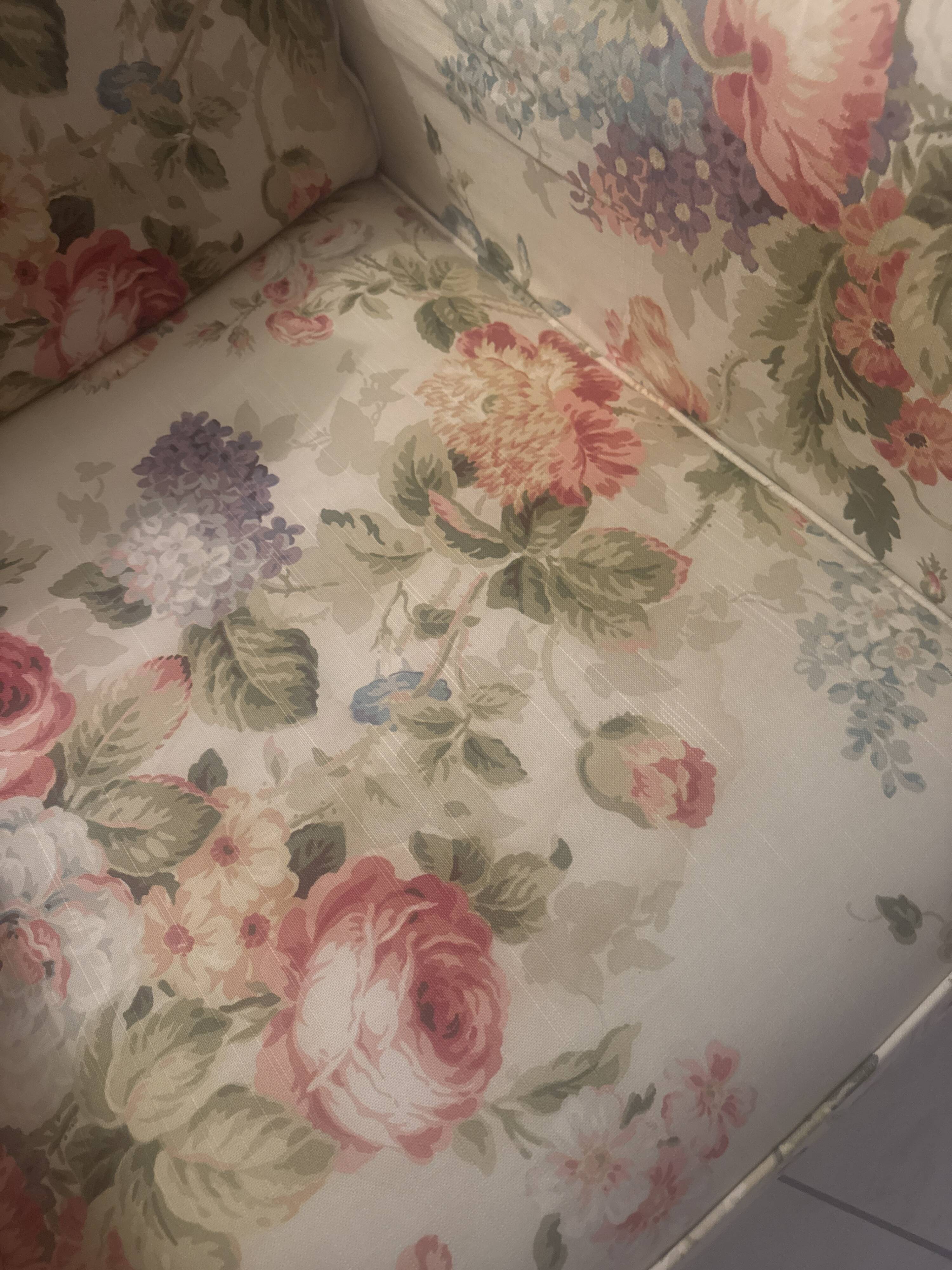 Deep, very comfortable armchair in floral fabric