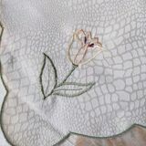 Tablecloth and napkins with a spring theme, vintage tulips, new polyester.