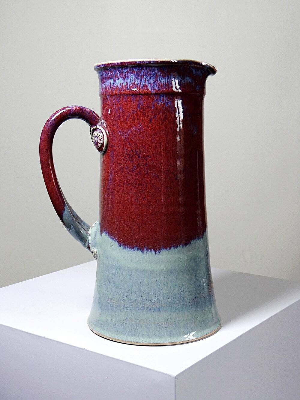 Large stoneware art jug by Lévéjac, Michel Goldstyn, flamed oxblood glaze