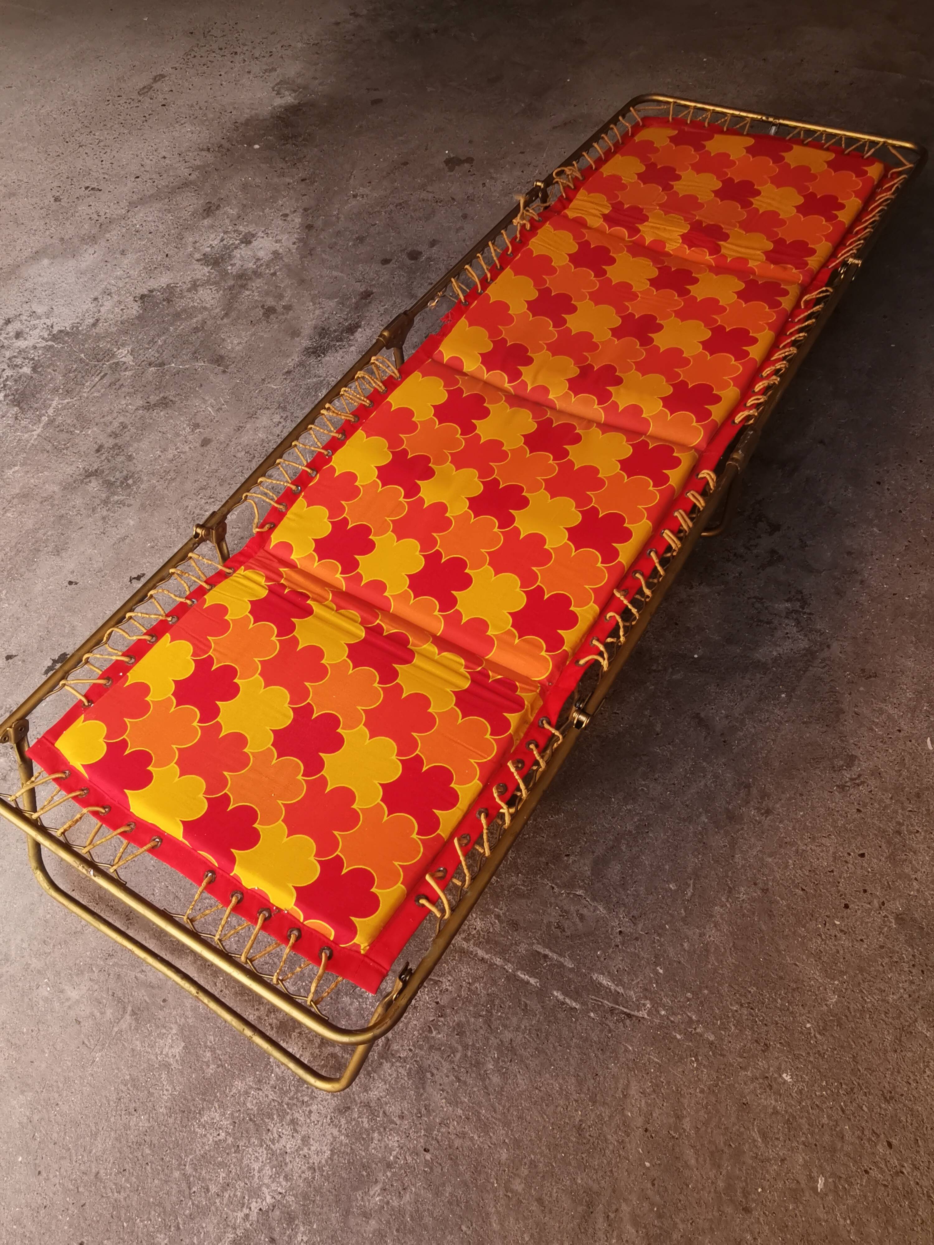 Orange sun lounger, deckchair, vintage 70's lafuma camping lounge chair