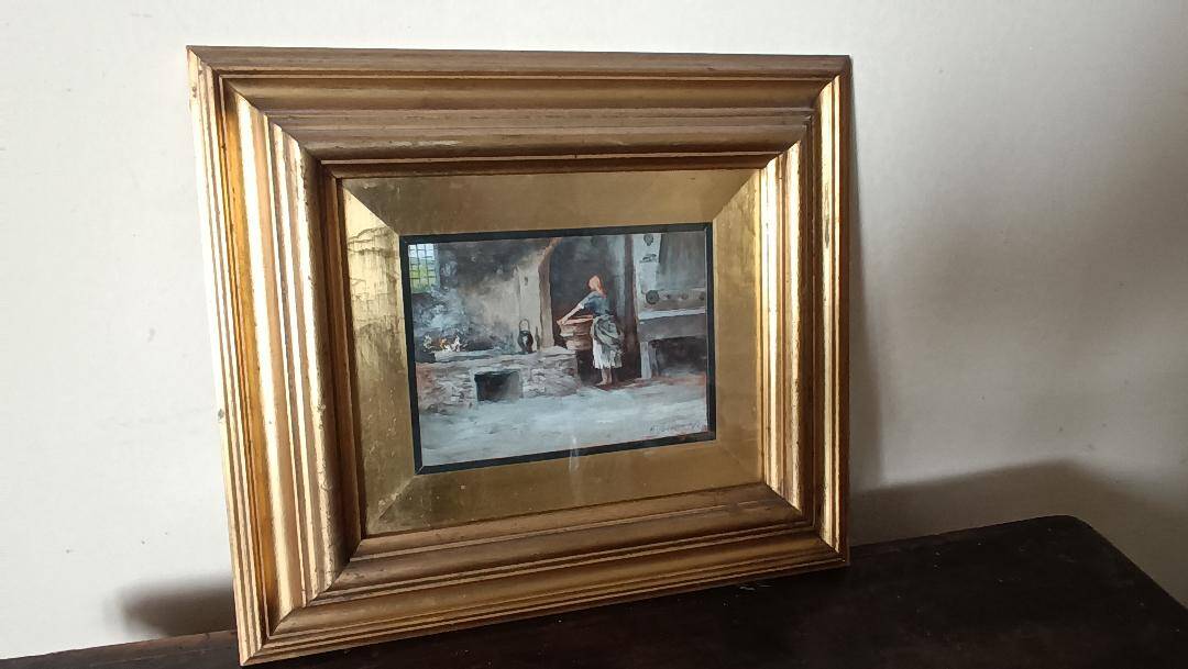 huile sur panneau "la lavandière" Gino Tommasi (1880-1942), début XXe siècl