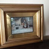 huile sur panneau "la lavandière" Gino Tommasi (1880-1942), début XXe siècl