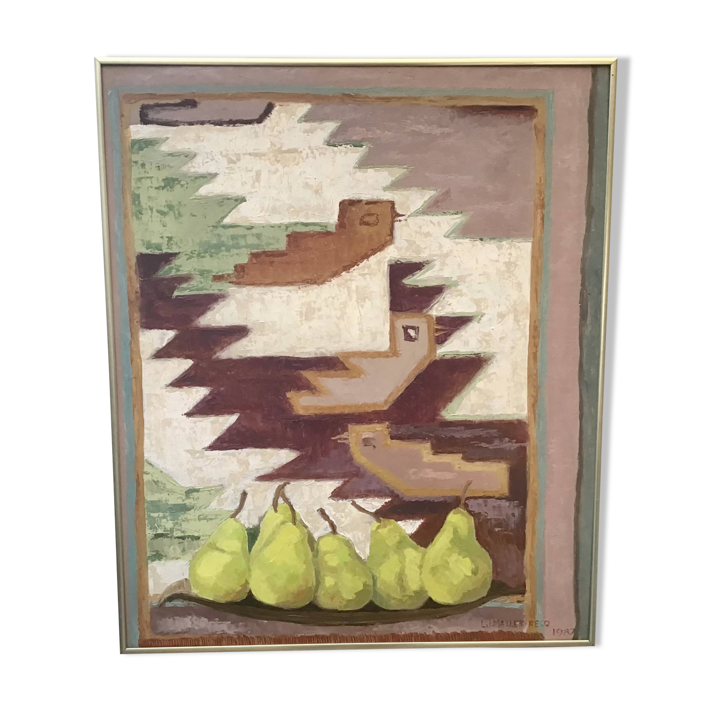 “Still life with pears” by Liliane Mallet-Hecq Oil on panel.