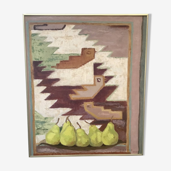 “Still life with pears” by Liliane Mallet-Hecq Oil on panel.