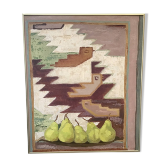 “Still life with pears” by Liliane Mallet-Hecq Oil on panel.