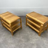 Pair of curved wooden entrance benches 1980
