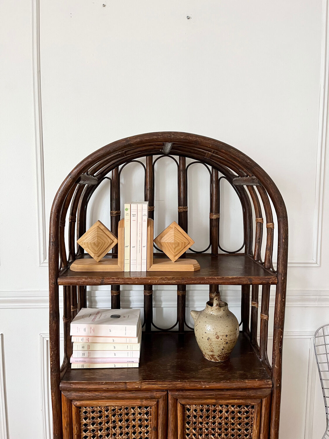 Vintage rattan and caning shelf bookcase