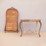 Console set and its mirror in lacquered wood Louis XV style