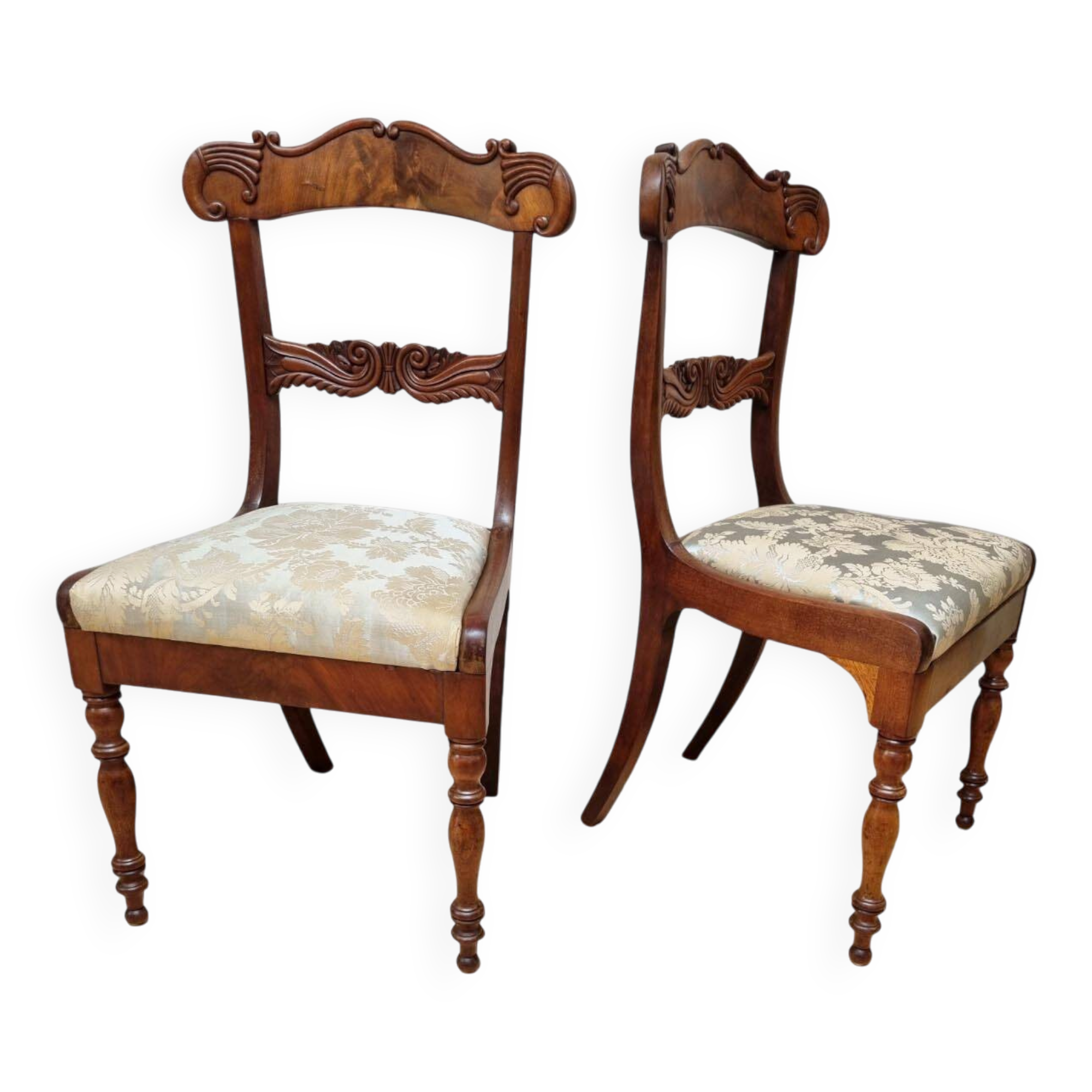 Pair of English Mahogany Sheraton Side Chairs, 1830s