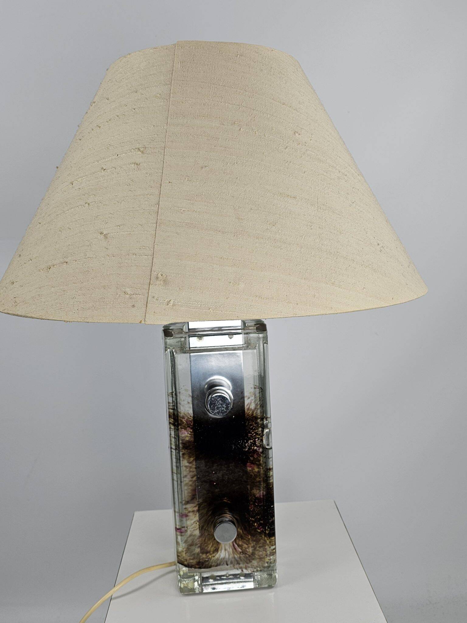 Table lamp from Glashutte Limburg thick glass floral theme