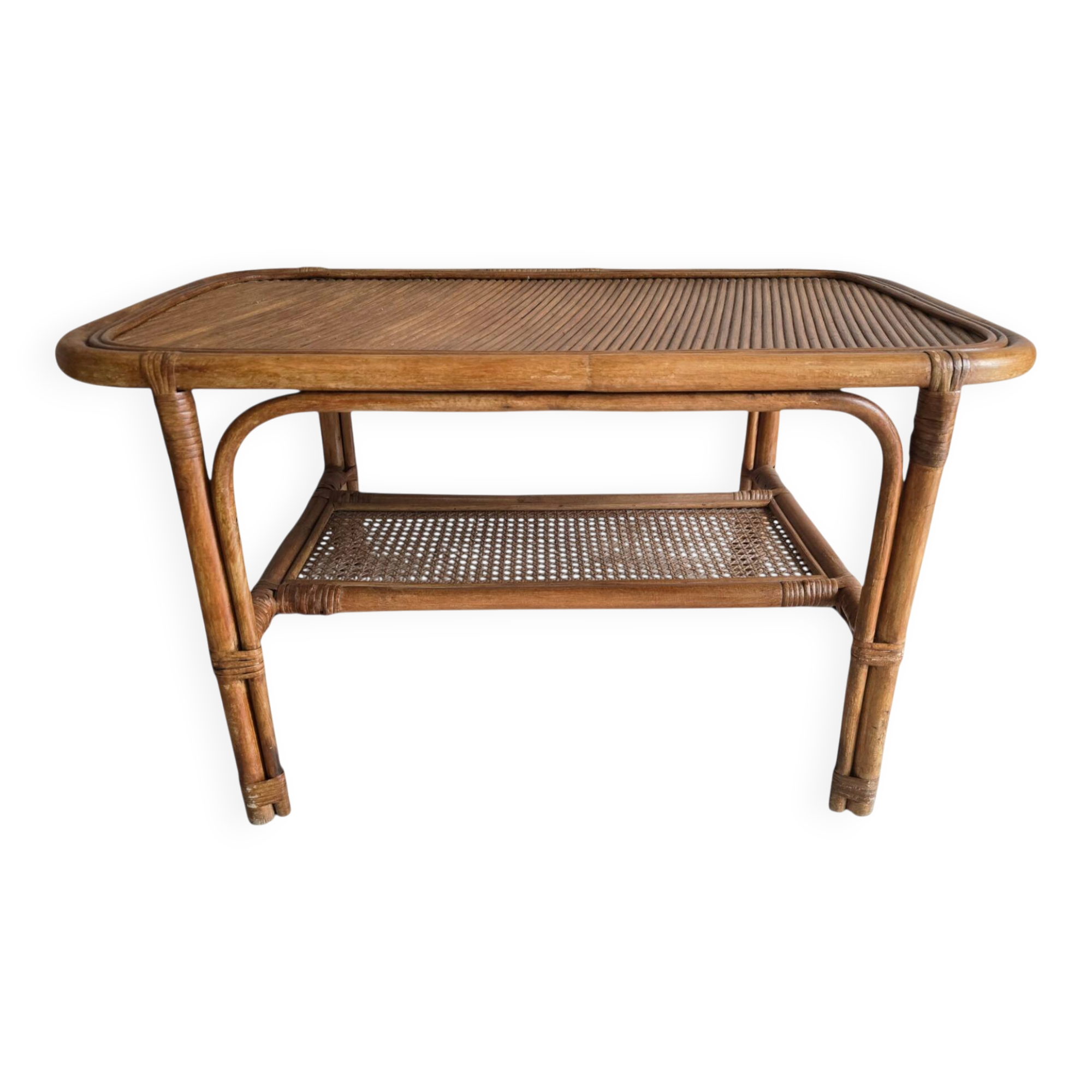 Vintage coffee table in rattan and cane – 1960s/70s