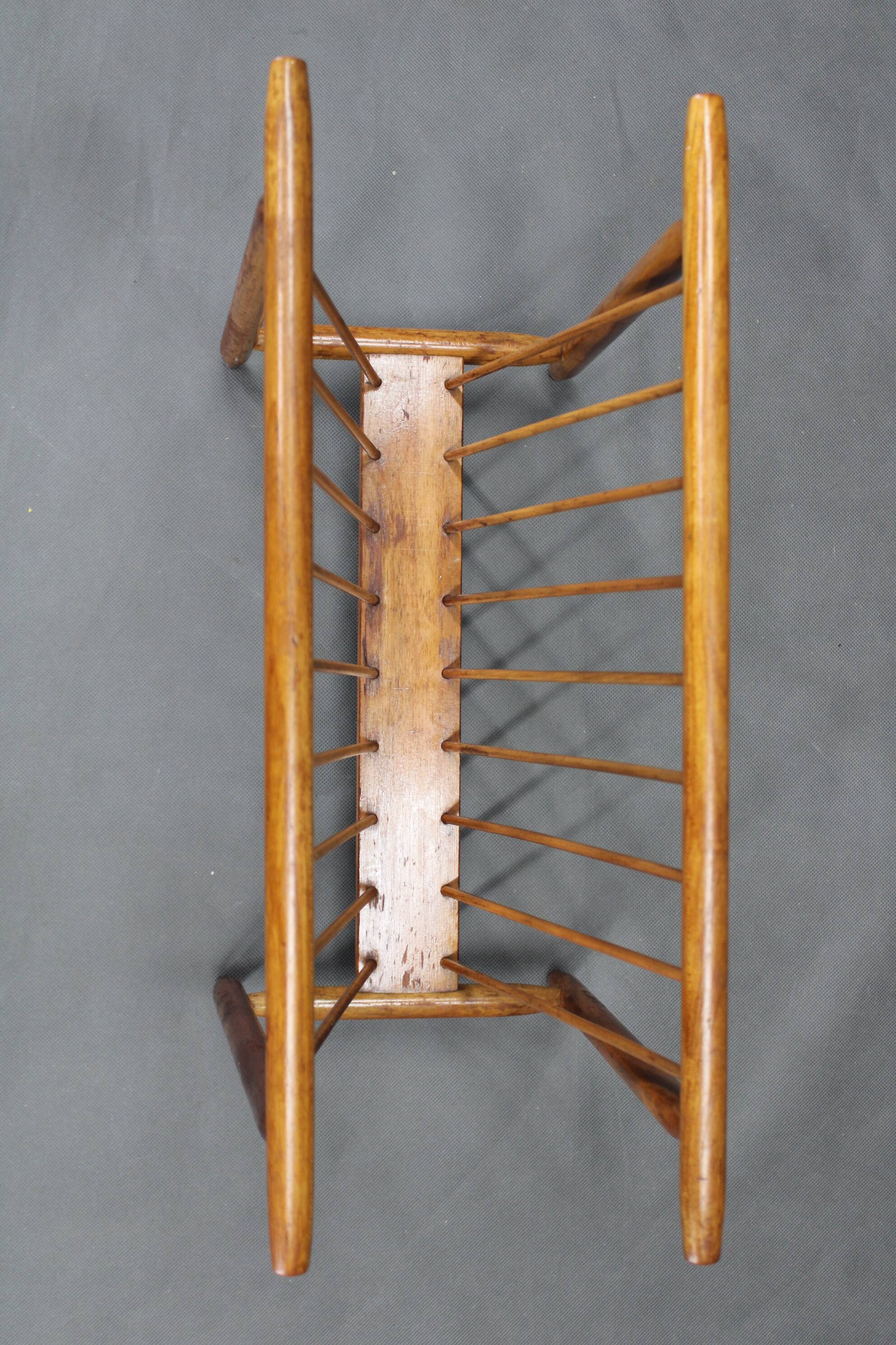 1960s uluv solid beech magazine stand, czechoslovakia