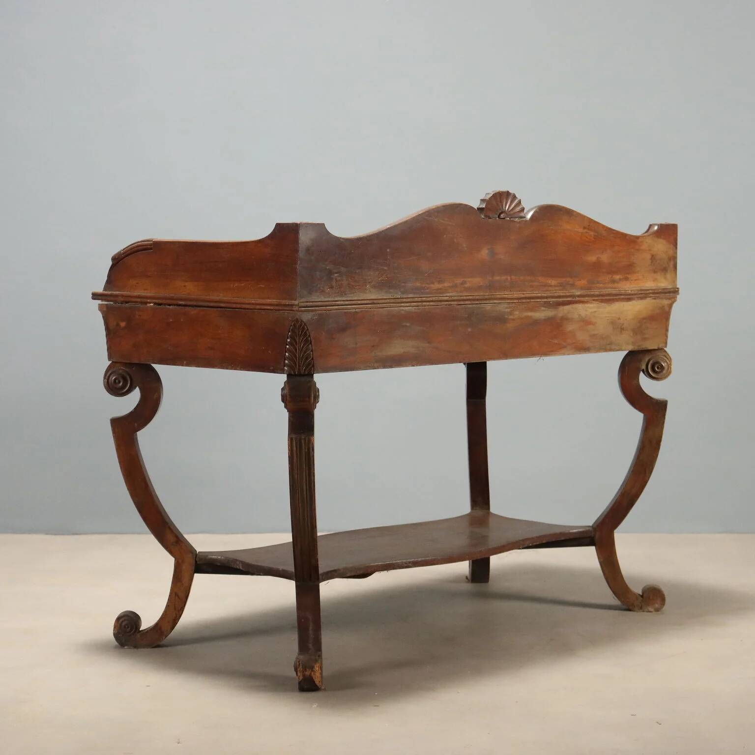 Ancient Empire desk in walnut with marble top, Italy, 19th century.