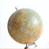 Globe world map J. Forest for Girard Barrère and Thomas on wooden base, 50s