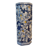 Porte parapluie octogonal en faïence bleue vintage