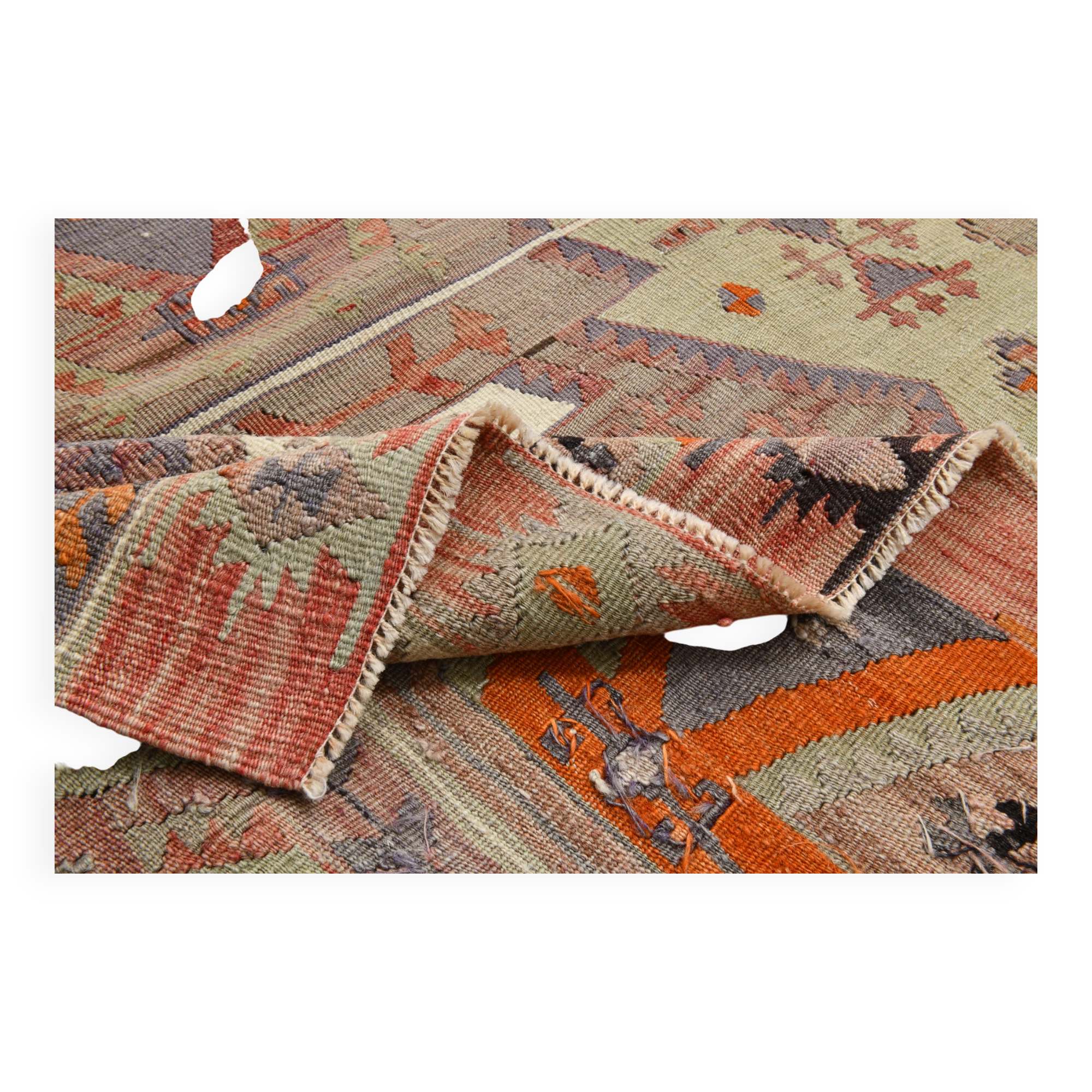 153x412Cm Soft Handmade Wool Vintage Kilim Rug,