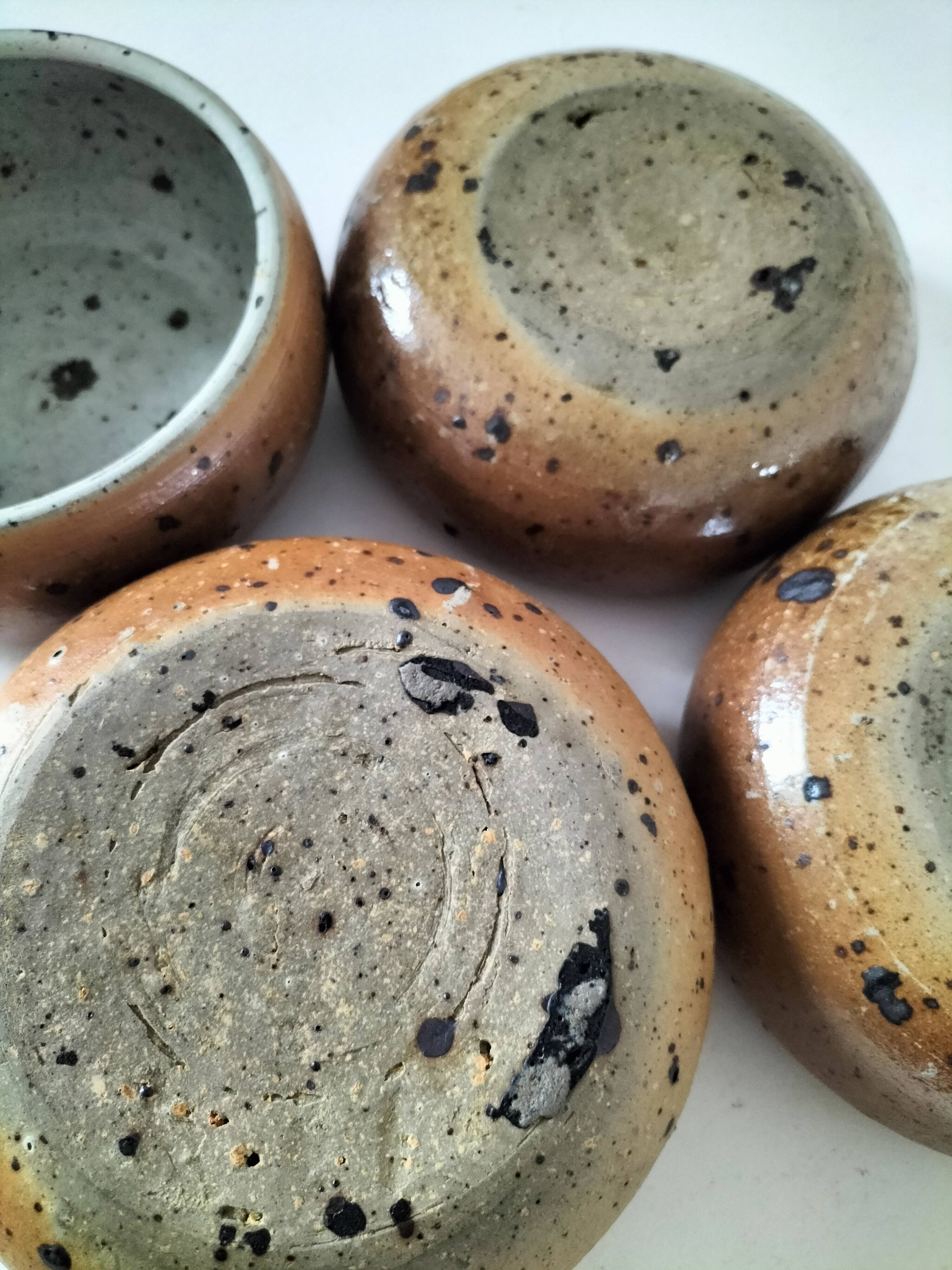 4 glazed pyrite stoneware bowls from the 70s