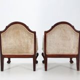Set early Empire solid mahogany wood and sheepskin armchairs, 1820s
