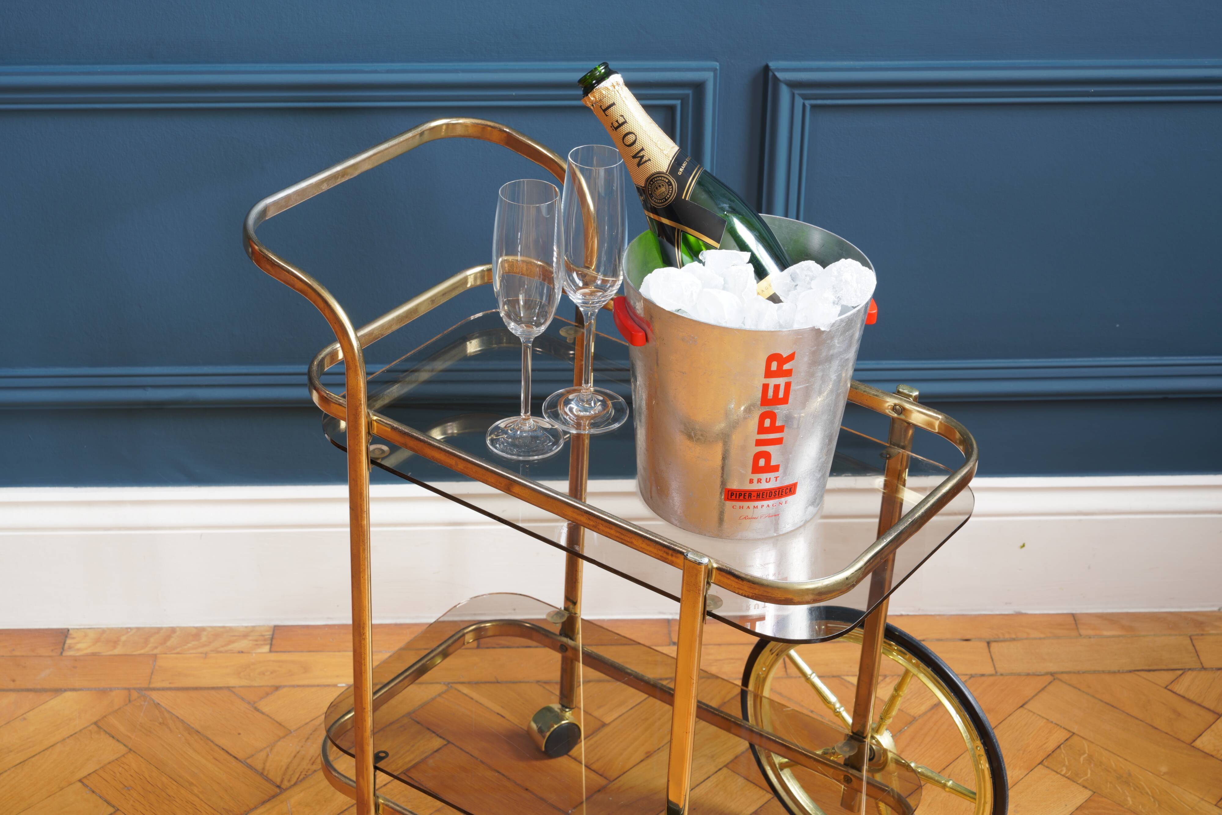 Brass wheeled bar cart