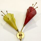 Pair of wall lamps metal perforated color, France 1950