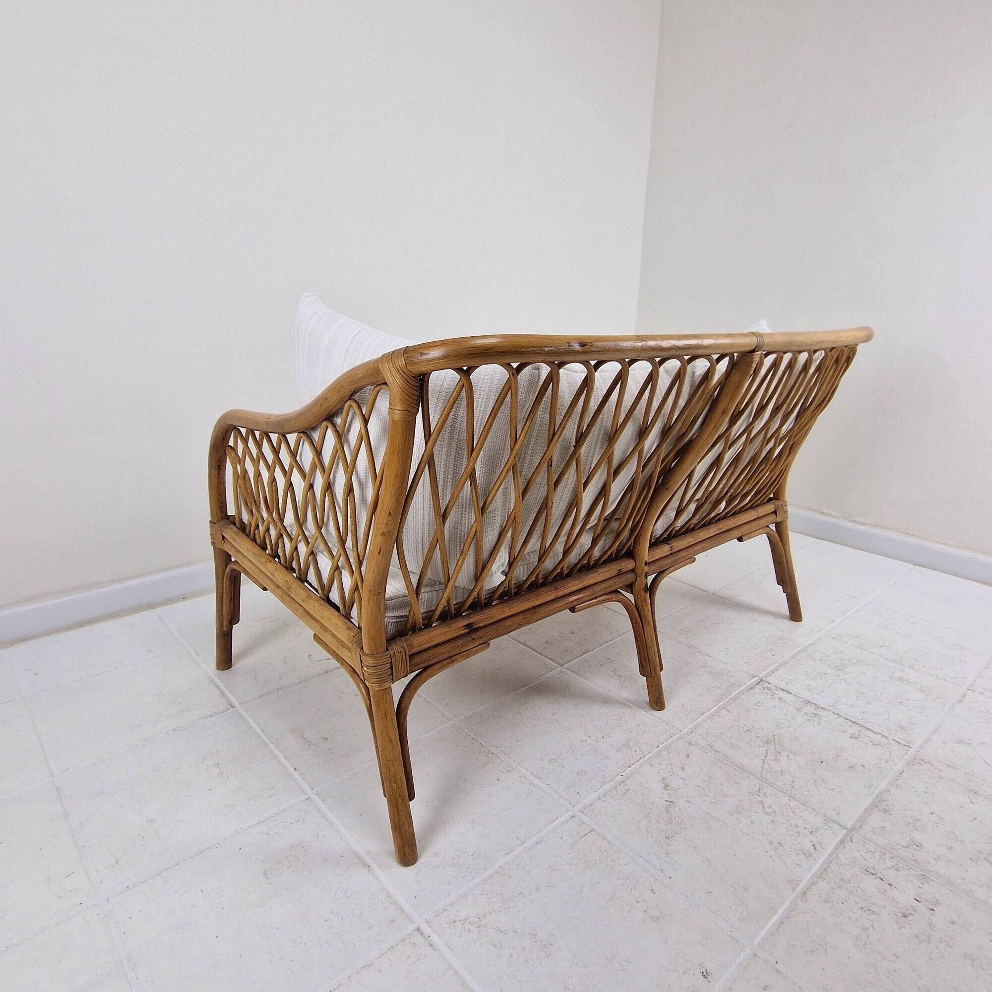 Mid-Century Italian Rattan & Bamboo Settee, ca. 1970