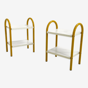 Pair of yellow tubular bedside tables, 1980