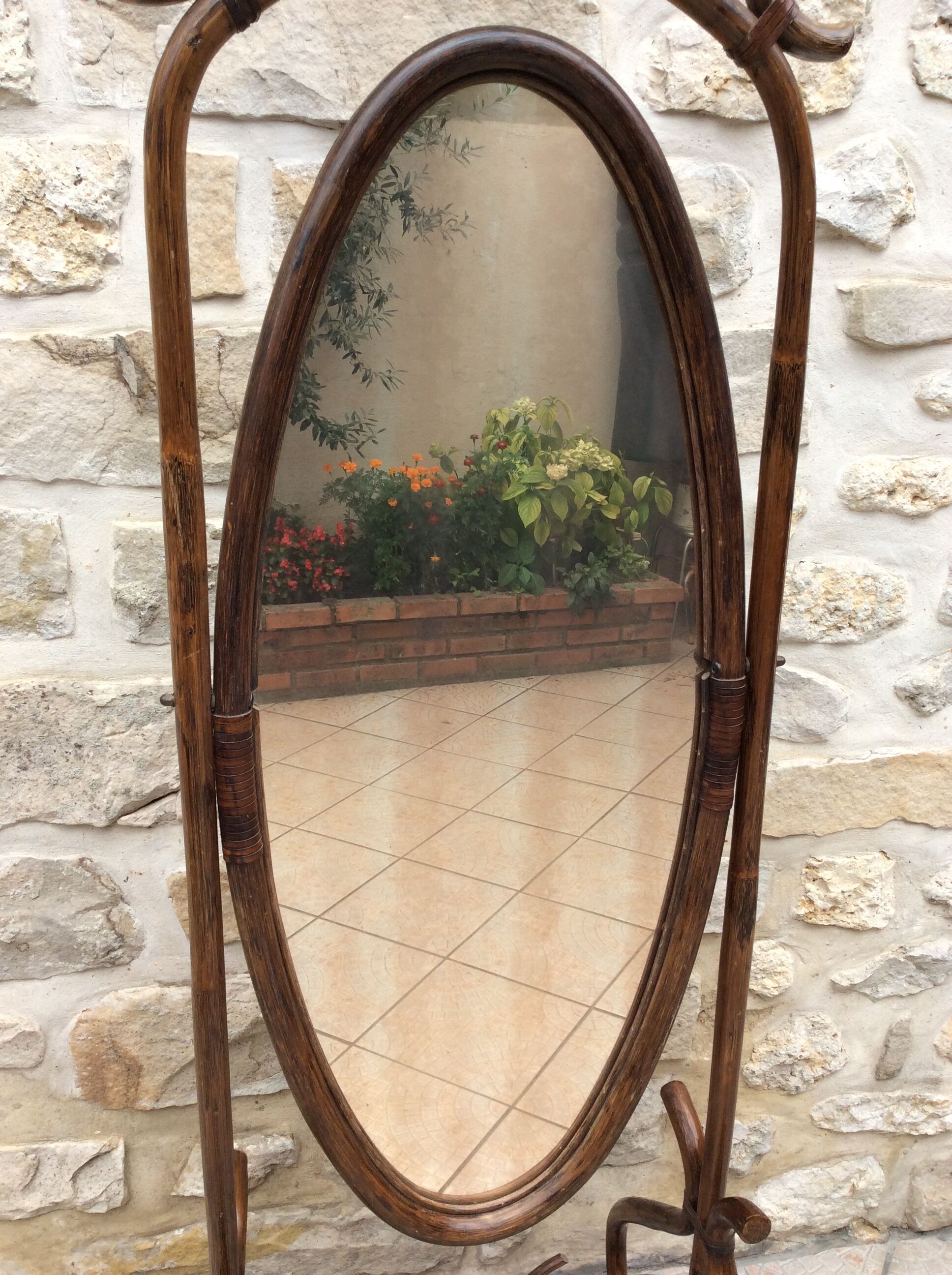 Brown rattan floor mirror 57x176cm