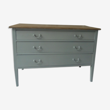 Green green vintage chest of drawers of gray, wood top.