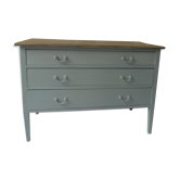Green green vintage chest of drawers of gray, wood top.