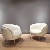 2 white leather armchairs, 1980s