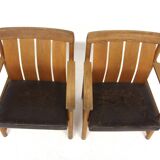 Set de 2 tables de fauteuils en cuir et en chêne, Ferdinand Lundqvist, Suède, 1960