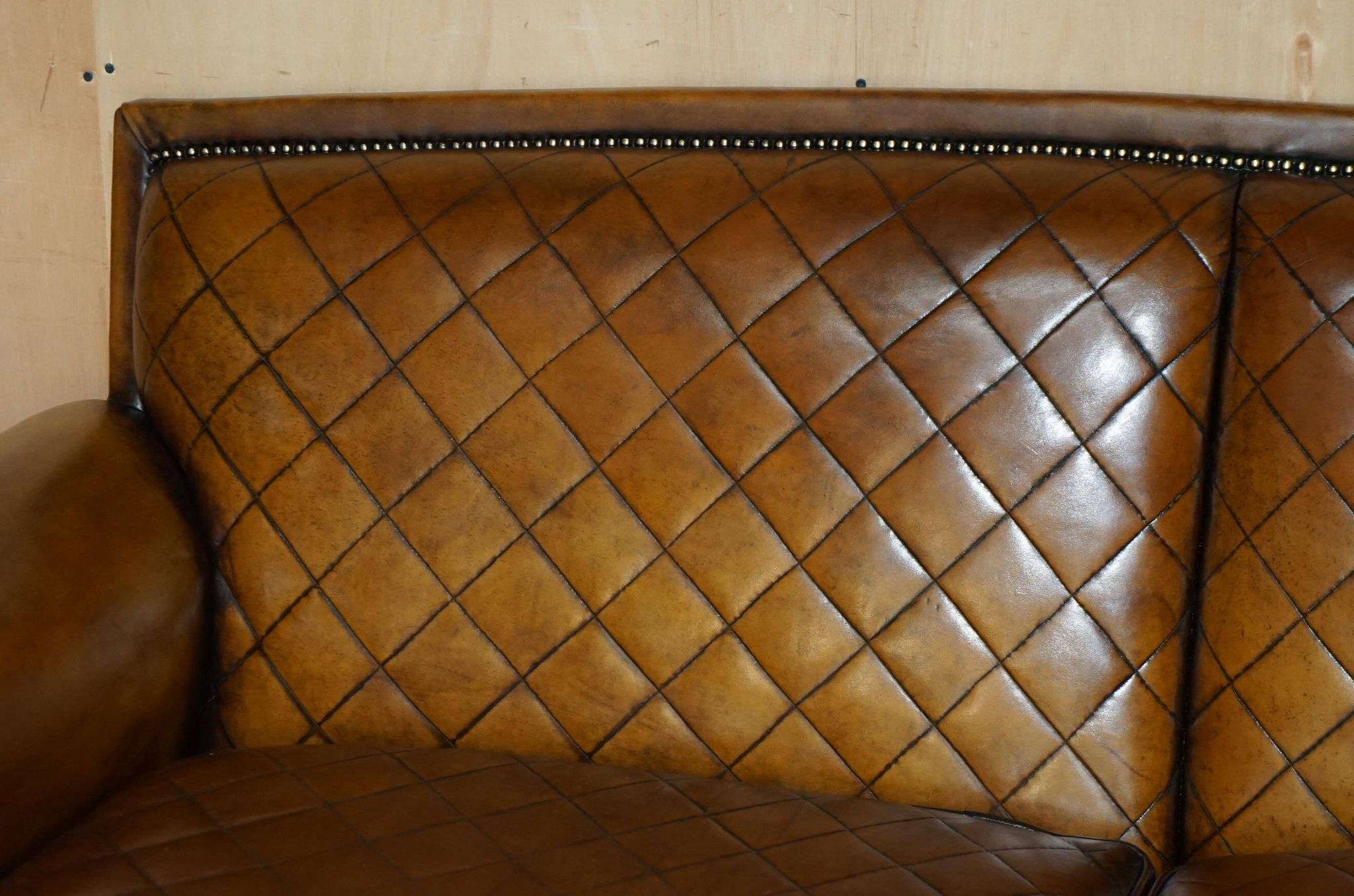 Mustang Leather Art Deco Style Sofa Fully Restored