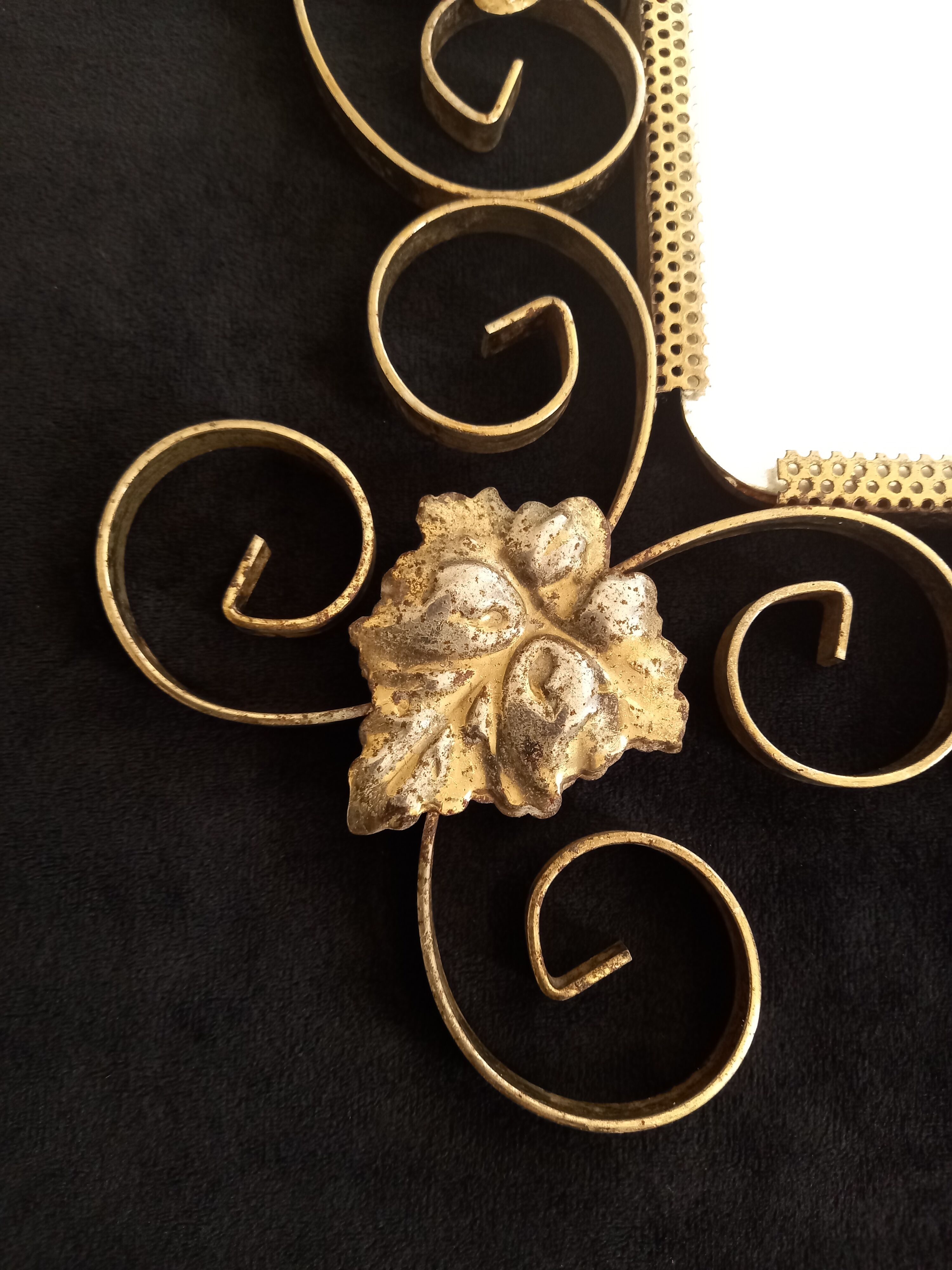 Square mirror with vine leaves and golden metal windings, 1960s