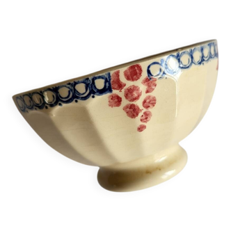 Small Antique Bowl in Beige Earthenware with Grape Pattern