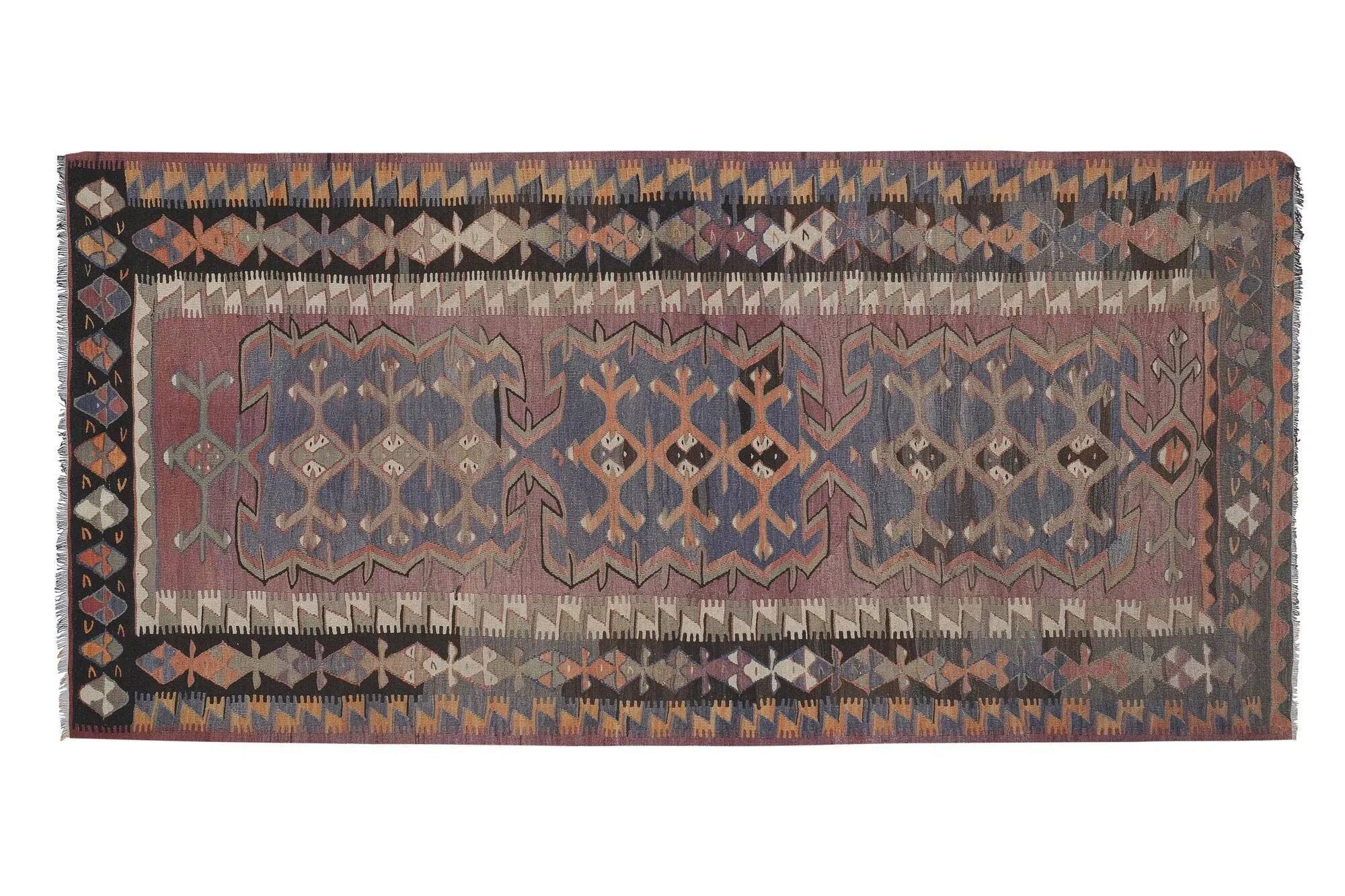 Vintage Turkish kilim, handwoven, 143x311 cm.