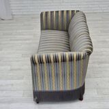 1960s, Danish 3-seater sofa, blue/beige furniture velour, beech wood legs.