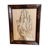 Mixed media on canvas academic study with a two-sided hand